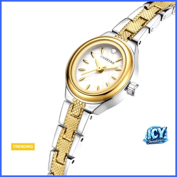 Gold & Silver Stainless Steel Oval Watch with Minimalist Dial main image 7